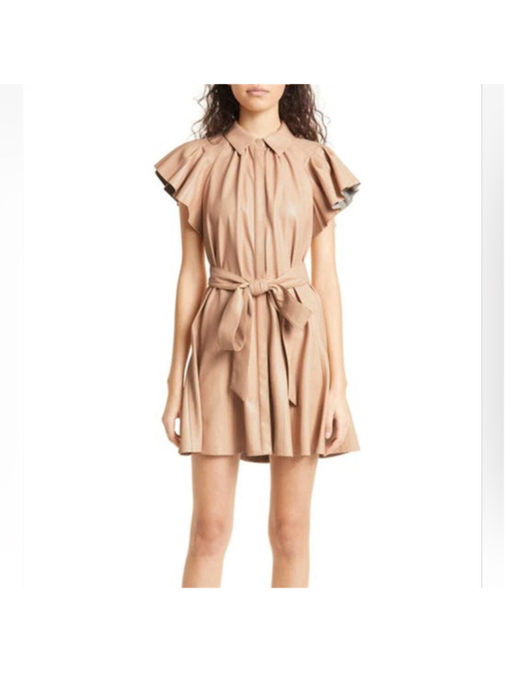 Alice + Olivia Tan Mini Dress with Pleated Wrap Design - Picture 3 of 10